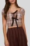 Blu Pepper Plaid Bow Top In Brown