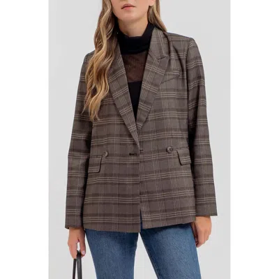 Blu Pepper Plaid Double Breasted Blazer In Charcoal
