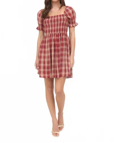 Blu Pepper Plaid Laid Smocked Puff Sleeve Mini Dress In Rust In Multi