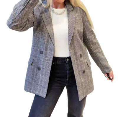 Blu Pepper Plaid Long Sleeve Front Button Blazer In Charcoal In Gray