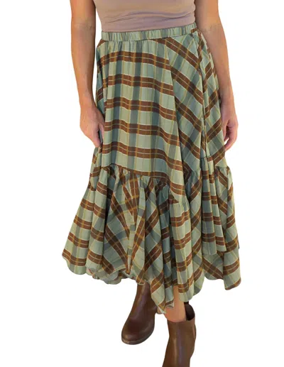 Blu Pepper Plaid Midi Skirt In Olive In Green