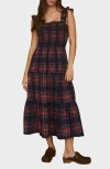 Blu Pepper Plaid Ruffle Midi Dress In Multi