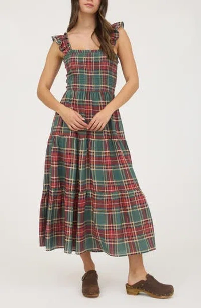 Blu Pepper Plaid Ruffle Midi Dress In Brown