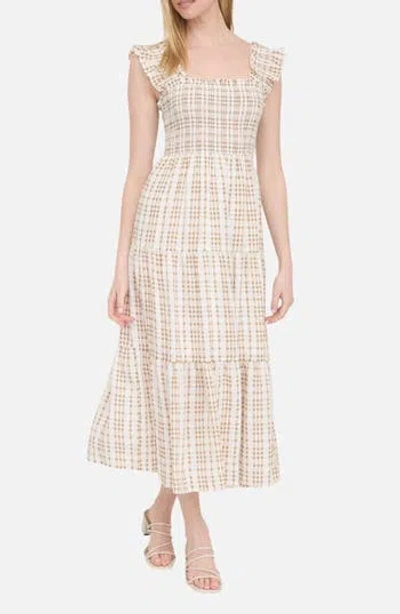 Blu Pepper Plaid Ruffle Smocked Fit & Flare Midi Dress In Multi