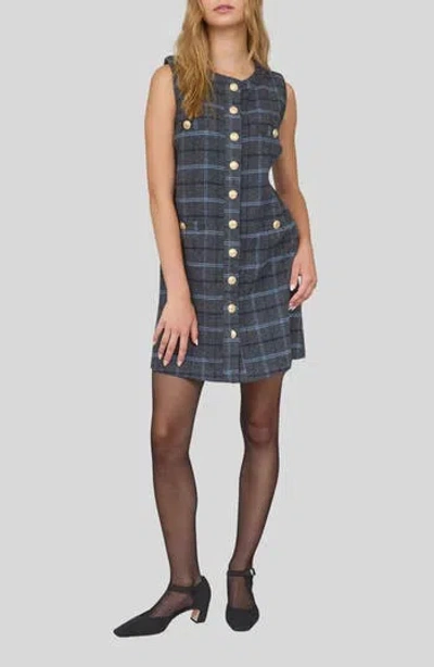 Blu Pepper Plaid Sleeveless Button Front Minidress In Blue