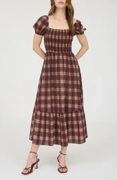 Blu Pepper Plaid Tiered Midi Dress In Brown