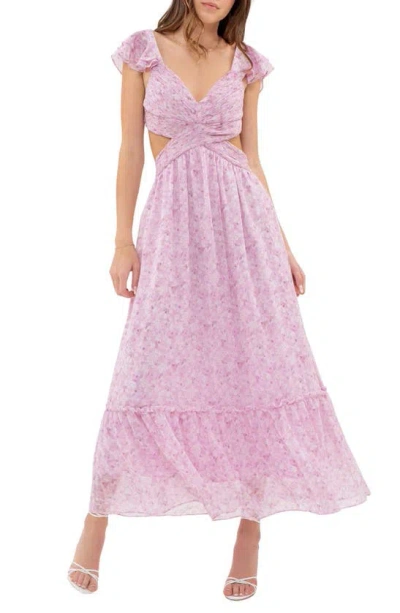 Blu Pepper Pleated Cutout Midi Dress In Pink Multi | ModeSens