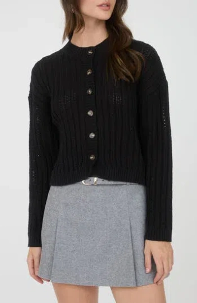 Blu Pepper Pointelle Button Front Crop Cardigan In Black