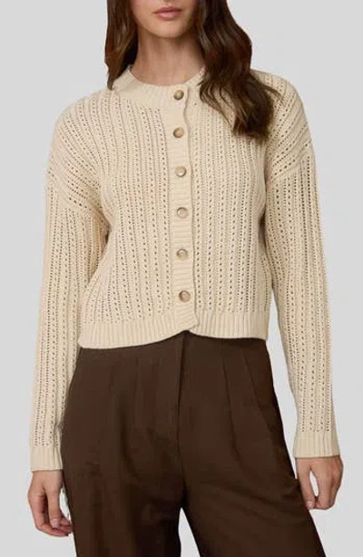 Blu Pepper Pointelle Button Front Crop Cardigan In Brown