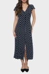 Blu Pepper Poka Dot Print Midi Dress In Black