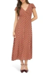 Blu Pepper Poka Dot Print Midi Dress In Brown