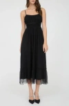 Blu Pepper Polka Dot Empire Waist Mesh Midi Dress In Black