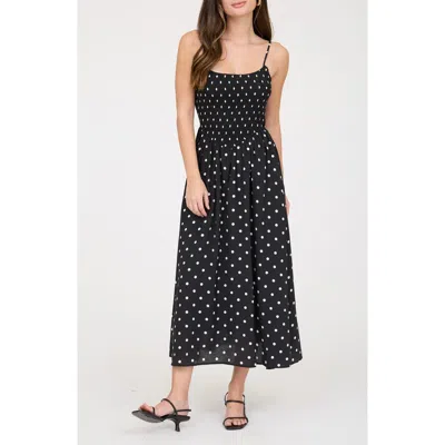 Blu Pepper Polka Dot Midi Dress In Black