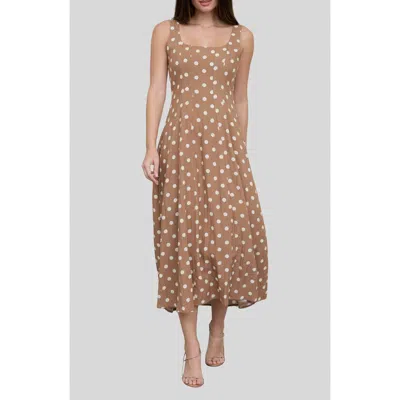 Blu Pepper Polka Dot Midi Dress In Brown