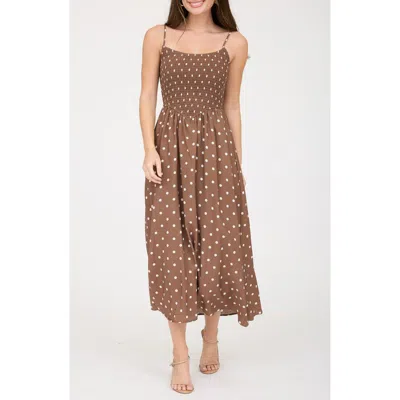 Blu Pepper Polka Dot Midi Dress In Burgundy