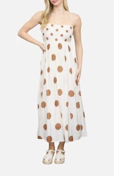 Blu Pepper Polka Dot Mixed Media Midi Dress In Multi