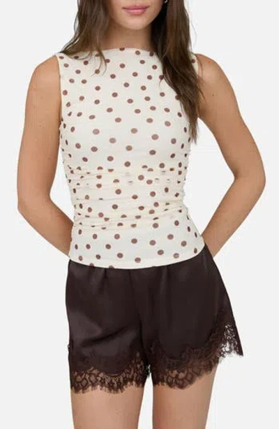 Blu Pepper Polka Dot Sleeveless Mesh Top In Neutral