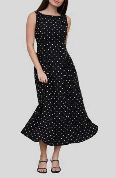 Blu Pepper Polka Dot Sleeveless Midi Dress In Blue