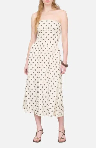 Blu Pepper Polka Dot Strapless Midi Dress In Brown