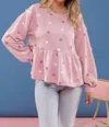 Blu Pepper Pom Pom Knit Top In Pink Multi In Pink