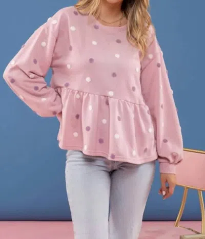 Blu Pepper Pom Pom Knit Top In Pink Multi