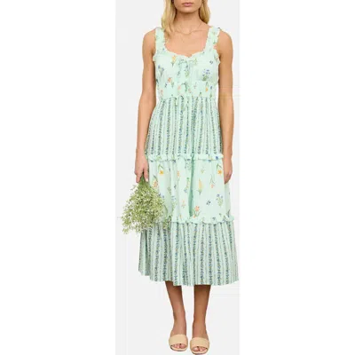 Blu Pepper Print Sleeveless Tiered Maxi Dress In Green