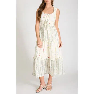 Blu Pepper Print Sleeveless Tiered Maxi Dress In White