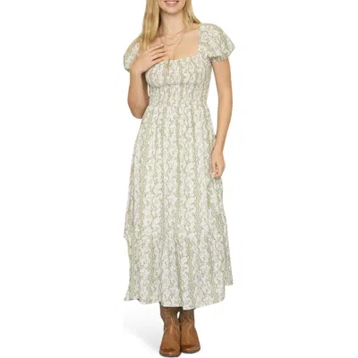 Blu Pepper Printed Smock Midi Dress In Green