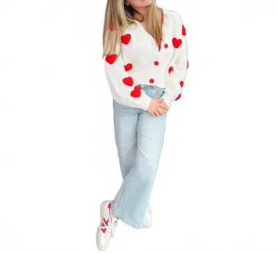 Blu Pepper Puff Heart Cardigan In White