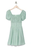 Blu Pepper Puff Sleeve Back Tie Minidress In Mint