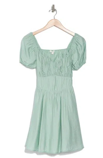 Blu Pepper Puff Sleeve Back Tie Minidress In Mint
