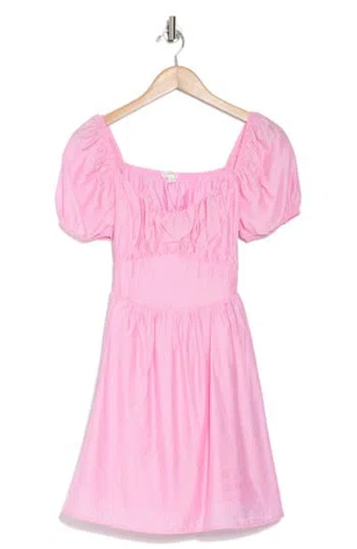 Blu Pepper Puff Sleeve Back Tie Minidress In Pink