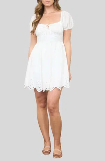 Blu Pepper Puff Sleeve Embroidered Eyelet Minidress In White