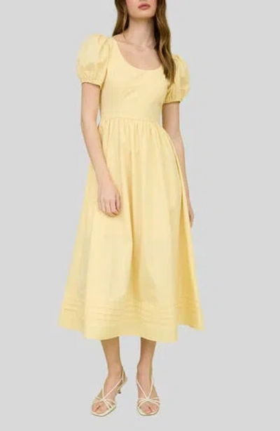 Blu Pepper Puff Sleeve Midi Dress In Yellow
