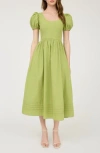 Blu Pepper Puff Sleeve Midi Dress In Green