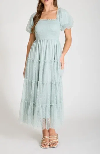 Blu Pepper Puff Sleeve Midi Dress In Blue