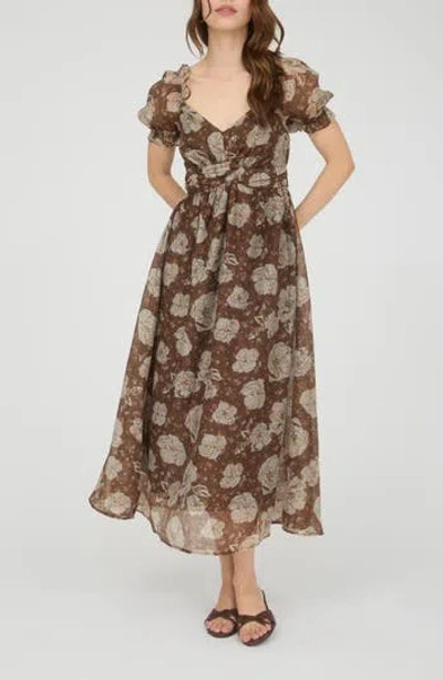 Blu Pepper Puff Sleeve Midi Dress In Multi