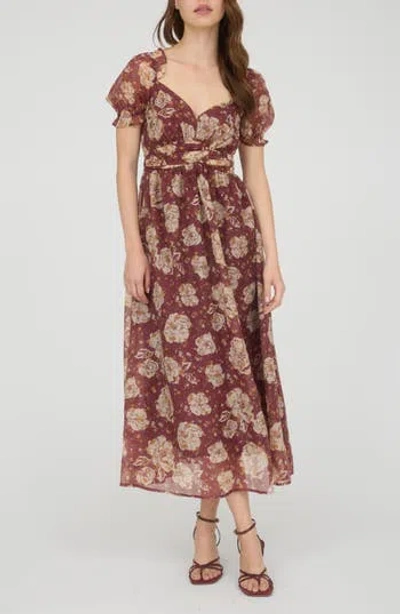 Blu Pepper Puff Sleeve Midi Dress In Multi