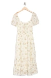 Blu Pepper Puff Sleeve Midi Dress In Neutral