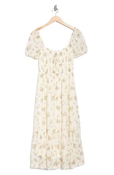 Blu Pepper Puff Sleeve Midi Dress In Multi