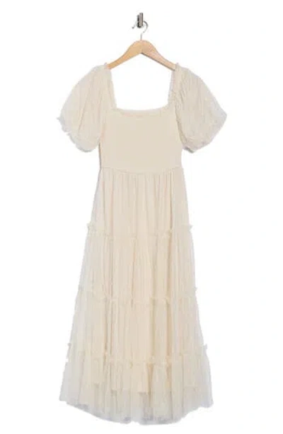 Blu Pepper Puff Sleeve Midi Dress In White