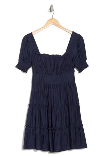 Blu Pepper Puff Sleeve Minidress In Blue