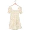 Blu Pepper Puff Sleeve Minidress In Ivory Multi