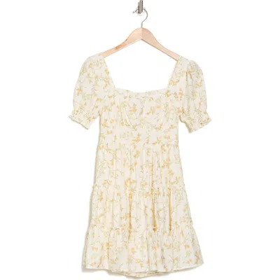 Blu Pepper Puff Sleeve Minidress In Ivory Multi