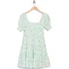 Blu Pepper Puff Sleeve Minidress In Light Sage