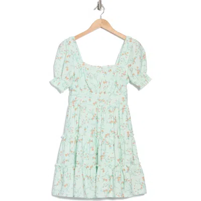 Blu Pepper Puff Sleeve Minidress In Light Sage