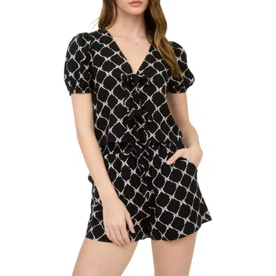 Blu Pepper Puff Sleeve Tie Front Top