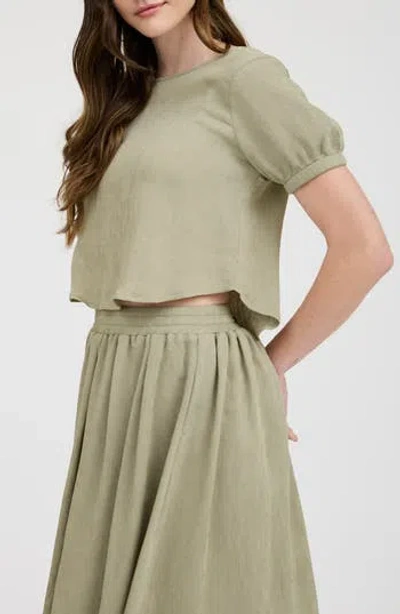 Blu Pepper Puff Sleeve Top In Light Olive