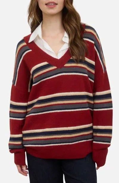Blu Pepper Pullover V-neck Sweater In Red