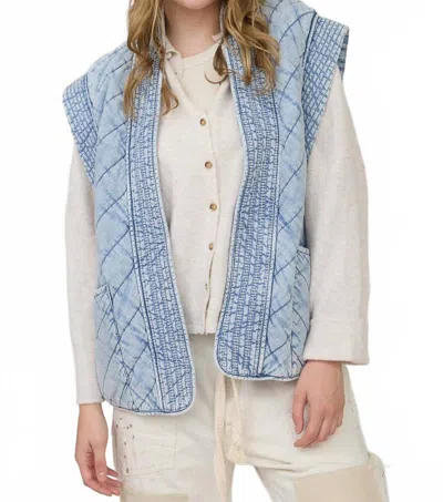 Blu Pepper Quilted Shawl Vest In Washed Denim In Blue